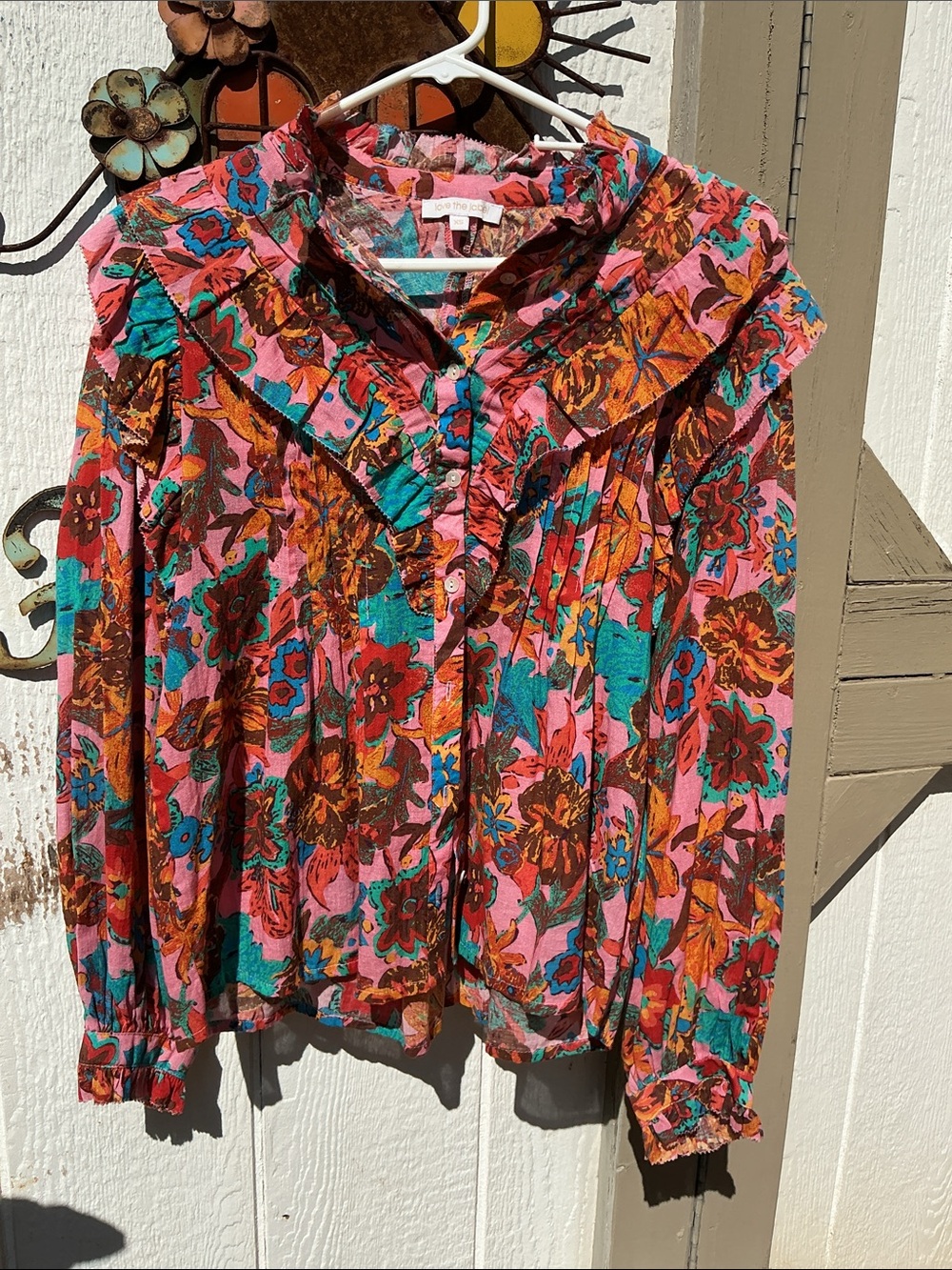 Printed Floral Ruffle Blouse - Coral Multi